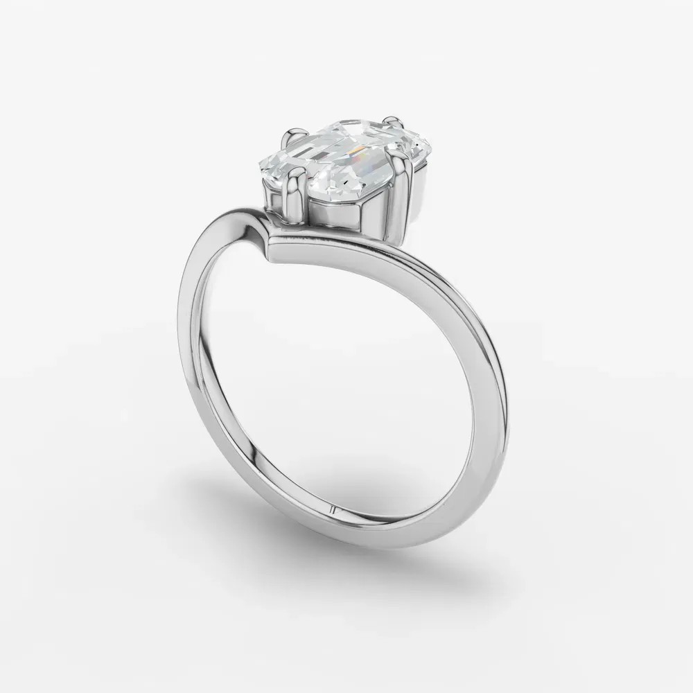 Certified 1 carat Lab Grown Diamond Emerald Cut Solitaire, Floating Engagement Ring in 14K White Gold-Lira