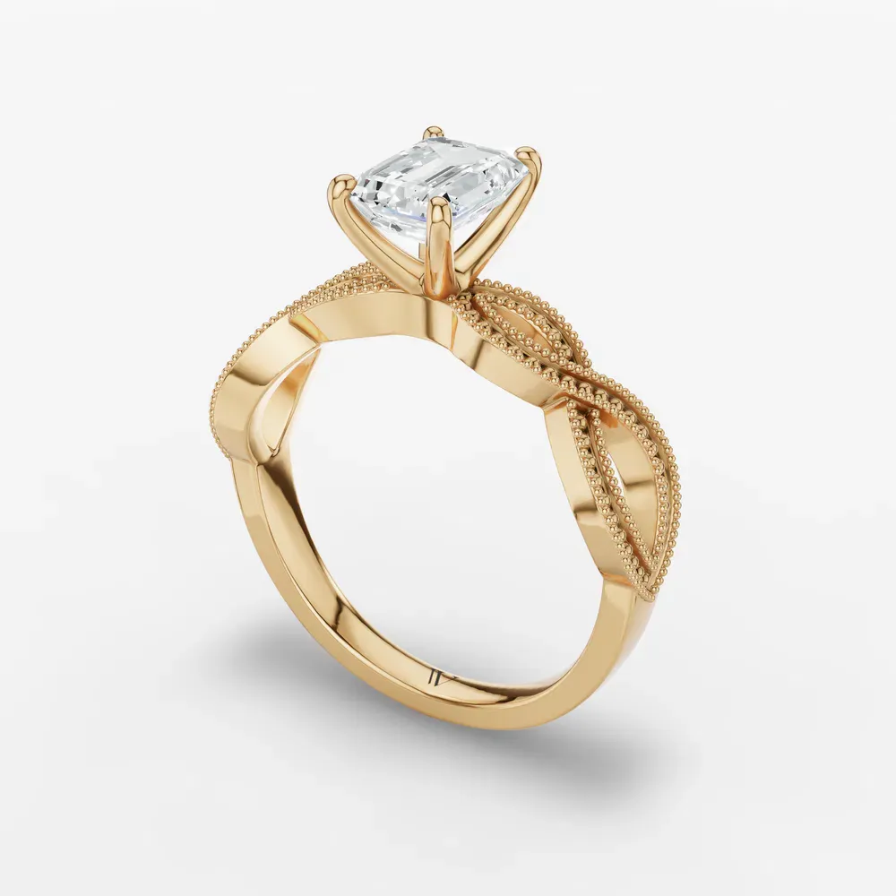 Certified 1 carat Lab Grown Diamond Emerald Cut Solitaire, Vintage, Unique Engagement Ring in 14K Yellow Gold-Niva