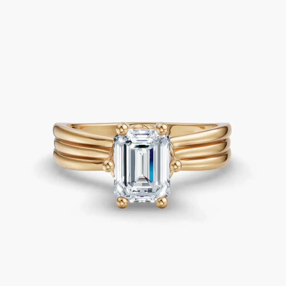 Certified 1 carat Lab Grown Diamond Emerald Cut Solitaire, Floating Engagement Ring in 14K Yellow Gold-Celest