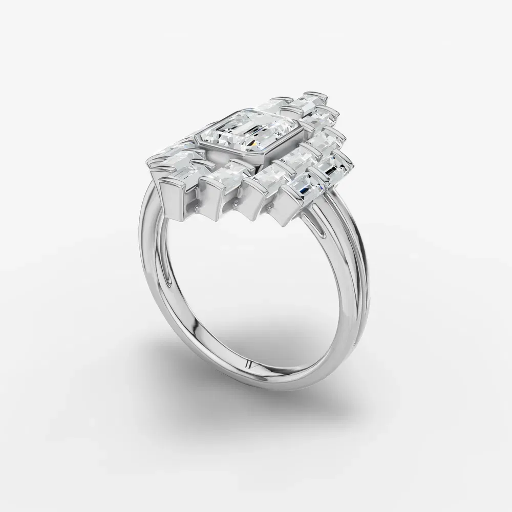 Certified 1 carat Lab Grown Diamond Emerald Cut Baguette, Bezel, Art Deco Engagement Ring in 14K White Gold-Kryst