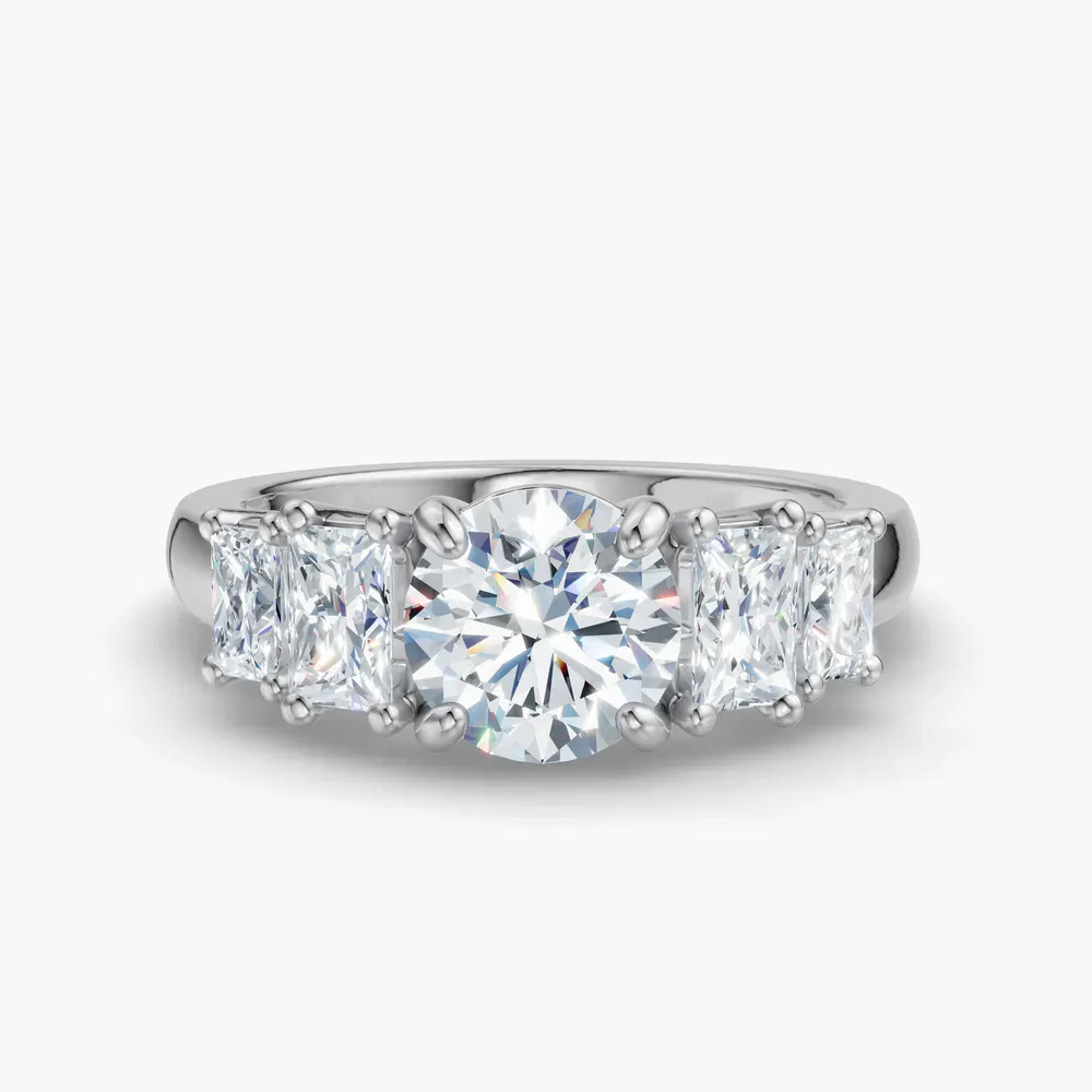 Certified 1 carat Lab Grown Diamond Round Cut Five Stone, Four Prong, Side Stone Engagement Ring in 14K White Gold-Velaris