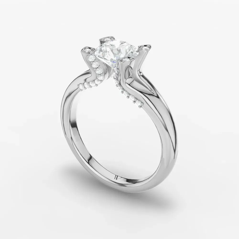 Certified 1 carat Lab Grown Diamond Round Cut Split Shank, Floating, Modern Engagement Ring in 14K White Gold-Keryn