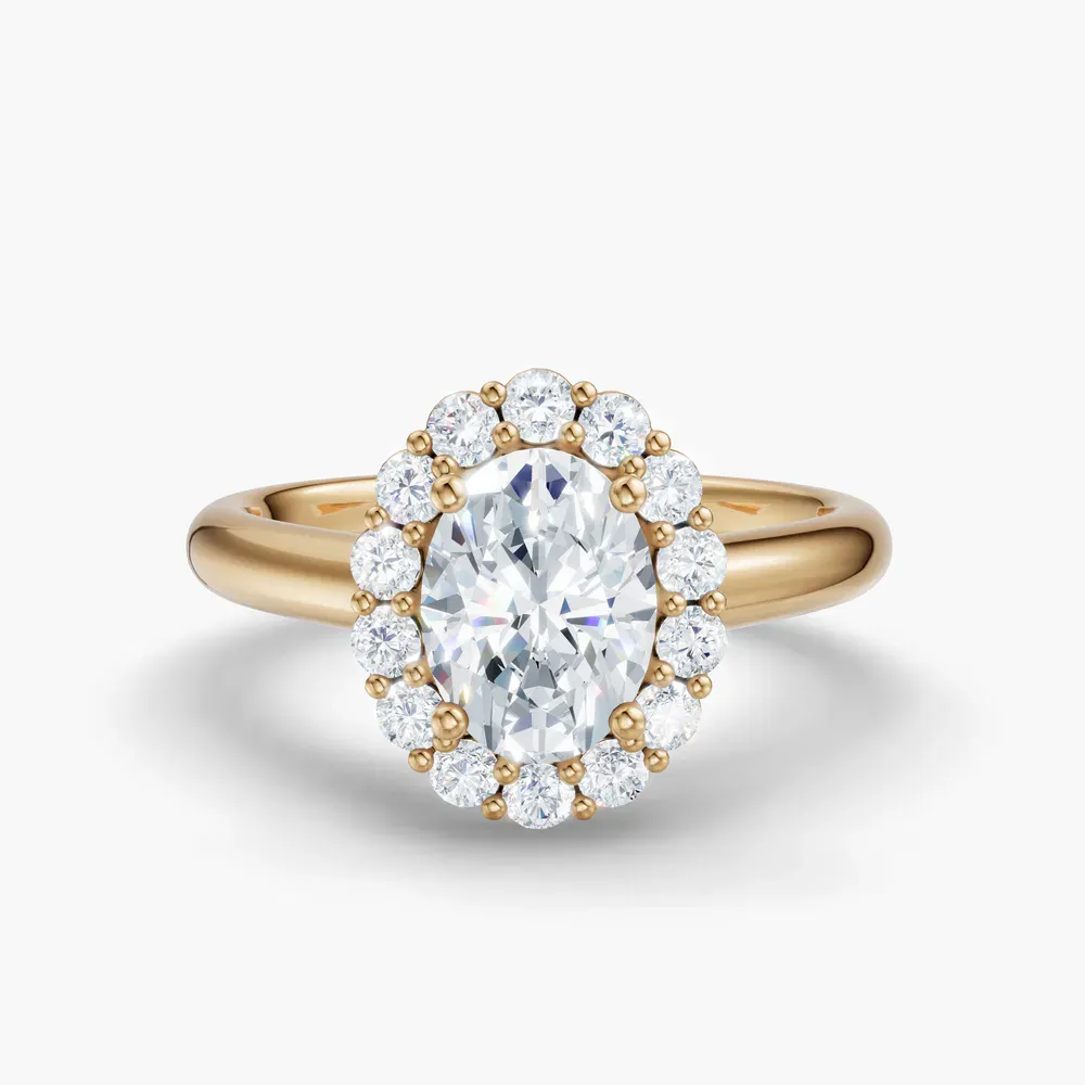 Certified 1 carat Lab Grown Diamond Oval Cut Cathedral, Halo, Floral Engagement Ring in 14K Yellow Gold-Arwen