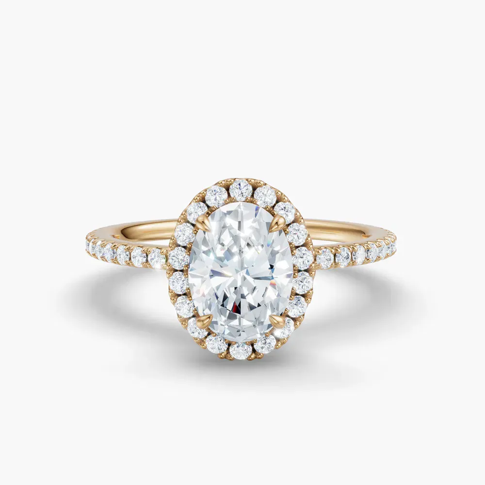 Certified 1 carat Lab Grown Diamond Oval Cut Pavé, Halo, Hidden Halo Engagement Ring in 14K Yellow Gold-Jynl