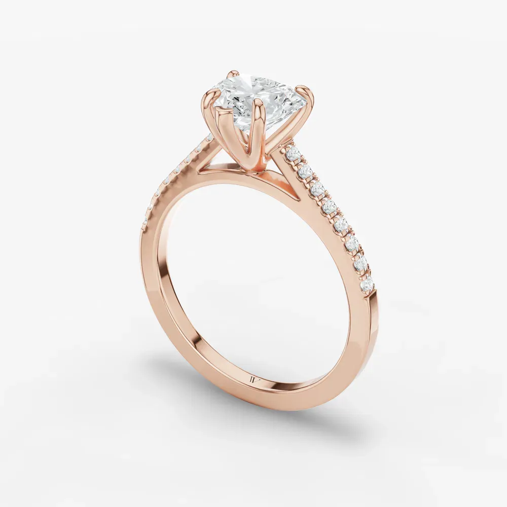 Certified 1 carat Lab Grown Diamond Heart Cut Pavé, Cathedral Engagement Ring in 14K Rose Gold-Zirellun