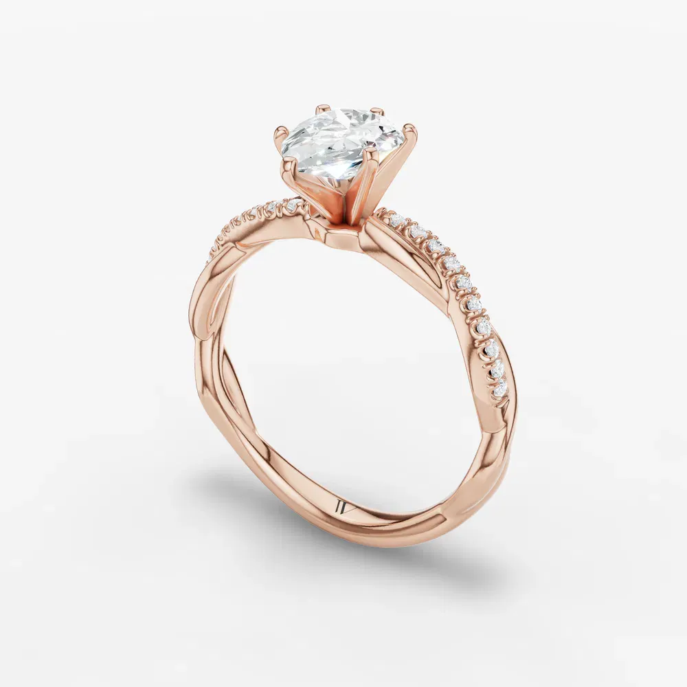 Certified 1 carat Lab Grown Diamond Pear Cut Pavé, Twist, Infinity Engagement Ring in 14K Rose Gold-Obliq