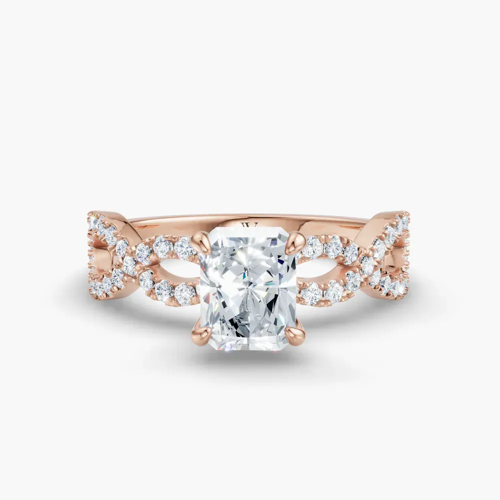Certified 1 carat Lab Grown Diamond Radiant Cut Infinity, Twist, Pavé Engagement Ring in 14K Rose Gold-Aurelia