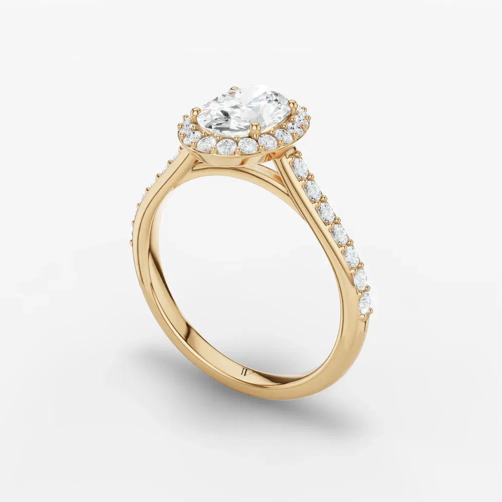 Certified 1 carat Lab Grown Diamond Oval Cut Pavé, Halo, Cathedral Engagement Ring in 18K Yellow Gold-Kvolt
