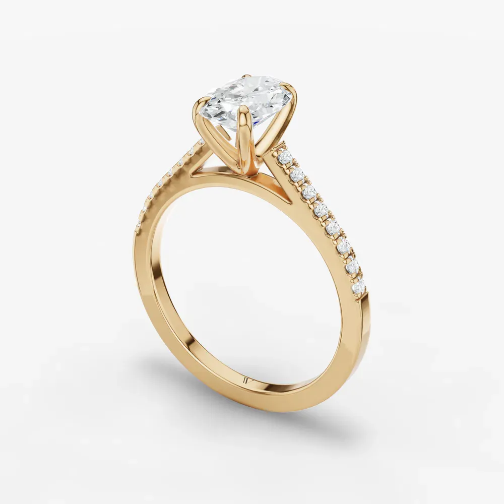 Certified 1 carat Lab Grown Diamond Oval Cut Pavé, Cathedral Engagement Ring in 18K Yellow Gold-Zirellun