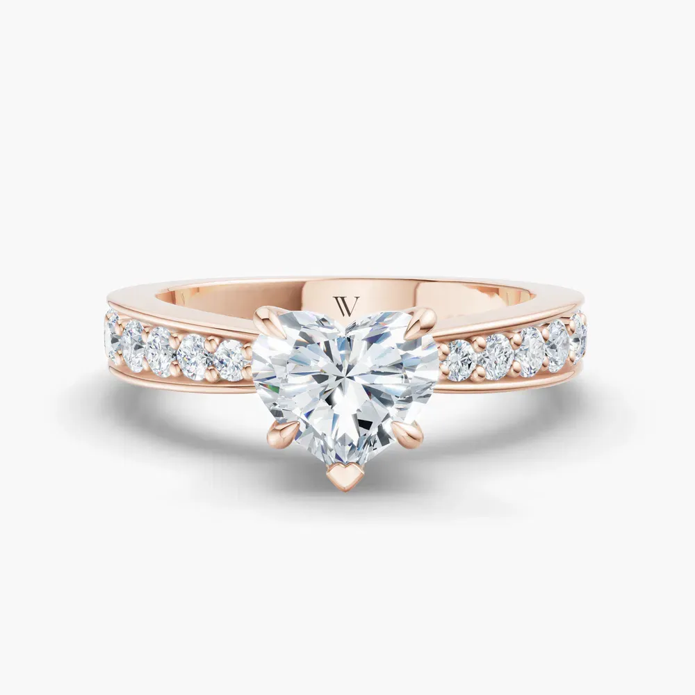 Certified 1 carat Lab Grown Diamond Heart Cut Pavé, Channel Set, Classic Engagement Ring in 14K Rose Gold-Kaelis