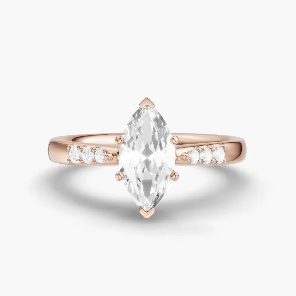 Certified 1 carat Lab Grown Diamond Marquise Cut Side Stone Engagement Ring in 14K Rose Gold-Jubatu