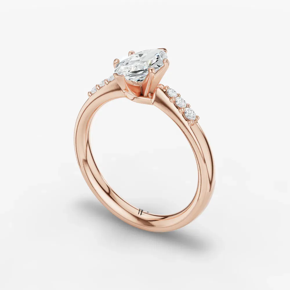 Certified 1 carat Lab Grown Diamond Marquise Cut Side Stone Engagement Ring in 14K Rose Gold-Jubatu