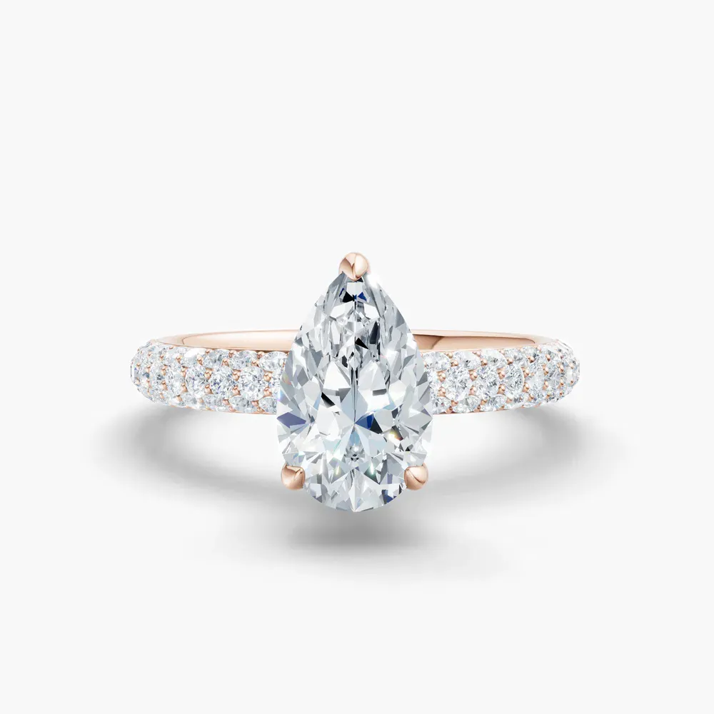 Certified 1 carat Lab Grown Diamond Pear Cut Pavé, Hidden Halo Engagement Ring in 18K Rose Gold-Lyre
