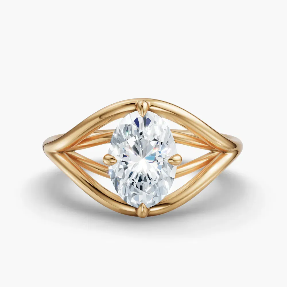 Certified 1 carat Lab Grown Diamond Oval Cut Solitaire, Split Shank, Modern Engagement Ring in 18K Yellow Gold-Kira