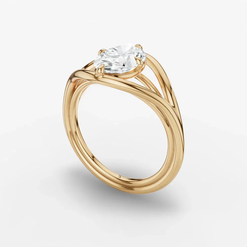 Certified 1 carat Lab Grown Diamond Oval Cut Solitaire, Split Shank, Modern Engagement Ring in 18K Yellow Gold-Kira