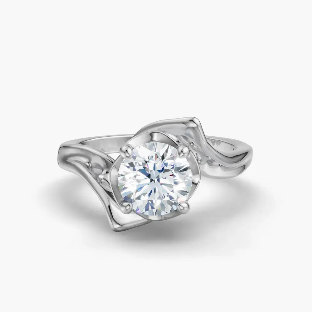 Certified 1 carat Lab Grown Diamond Round Cut Solitaire, Unique, Four Prong Engagement Ring in 18K White Gold-Opalyn