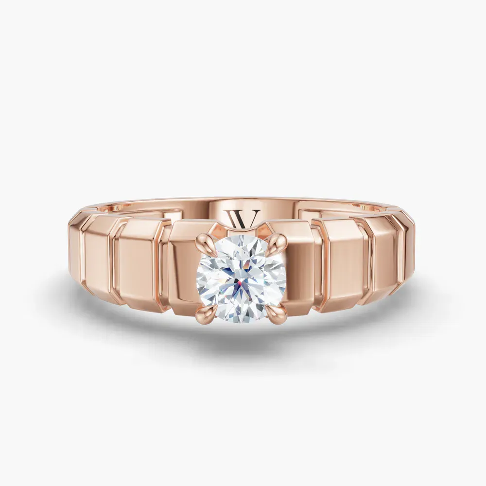 Certified 1 carat Lab Grown Diamond Round Cut Men's Engagement Ring in 18K Rose Gold-Staircase