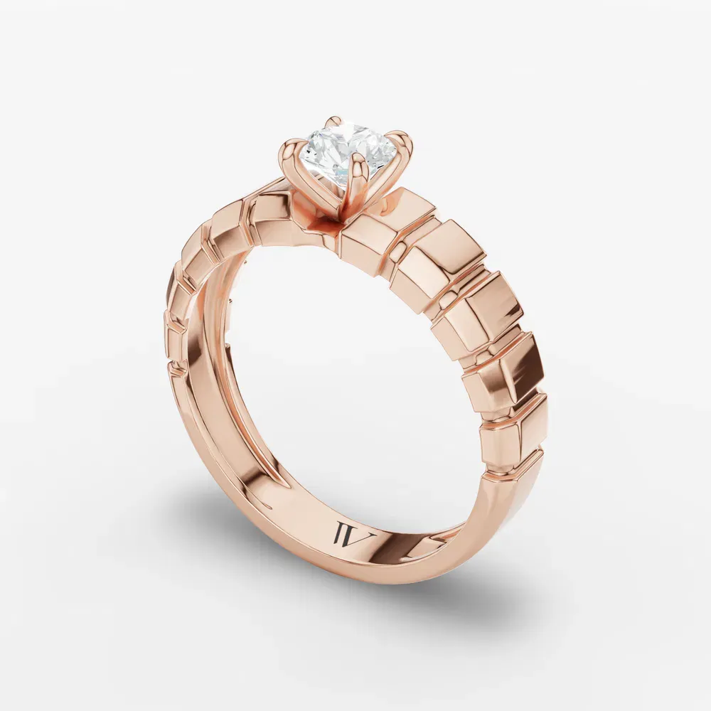 Certified 1 carat Lab Grown Diamond Round Cut Men's Engagement Ring in 18K Rose Gold-Staircase