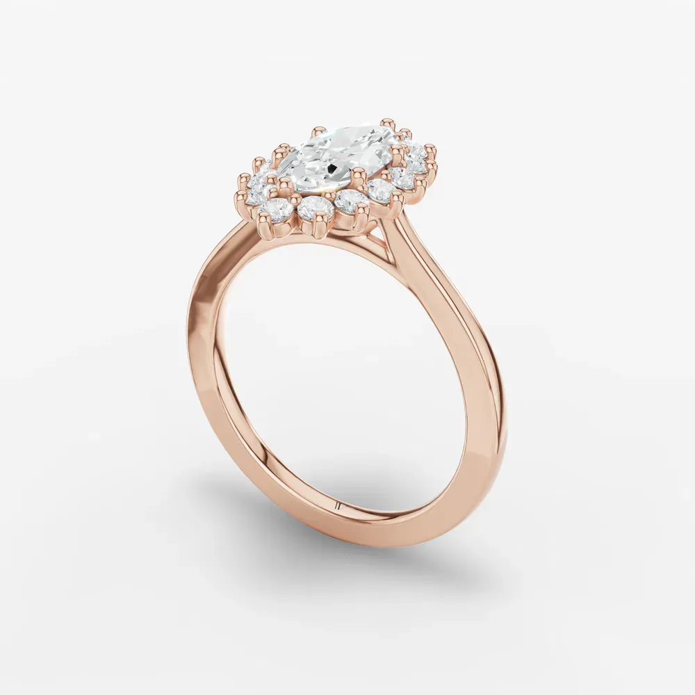 Certified 1 carat Lab Grown Diamond Marquise Cut Cathedral, Halo, Floral Engagement Ring in 14K Rose Gold-Juncb