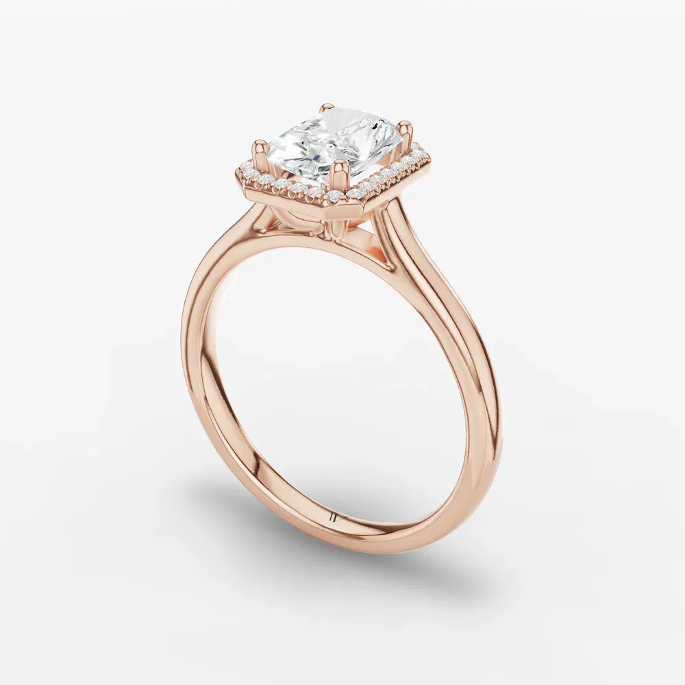 Certified 1 carat Lab Grown Diamond Radiant Cut Halo, Cathedral Engagement Ring in 14K Rose Gold-Pejr
