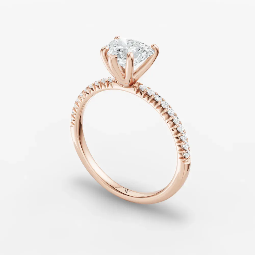 Certified 1 carat Lab Grown Diamond Heart Cut Pavé, Classic, Simple Engagement Ring in 14K Rose Gold-Glaciry