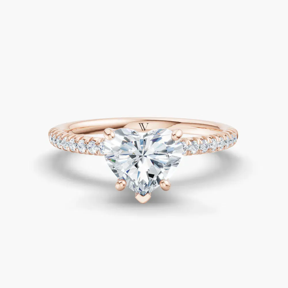 Certified 1 carat Lab Grown Diamond Heart Cut Pavé, Classic, Simple Engagement Ring in 14K Rose Gold-Glaciry