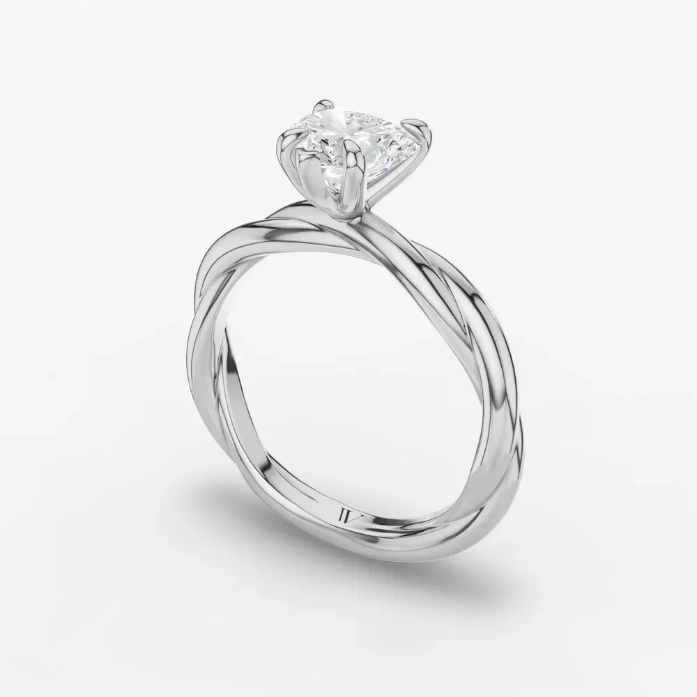 Certified 1 carat Lab Grown Diamond Heart Cut Solitaire, Twist Engagement Ring in 14K White Gold-Fyora