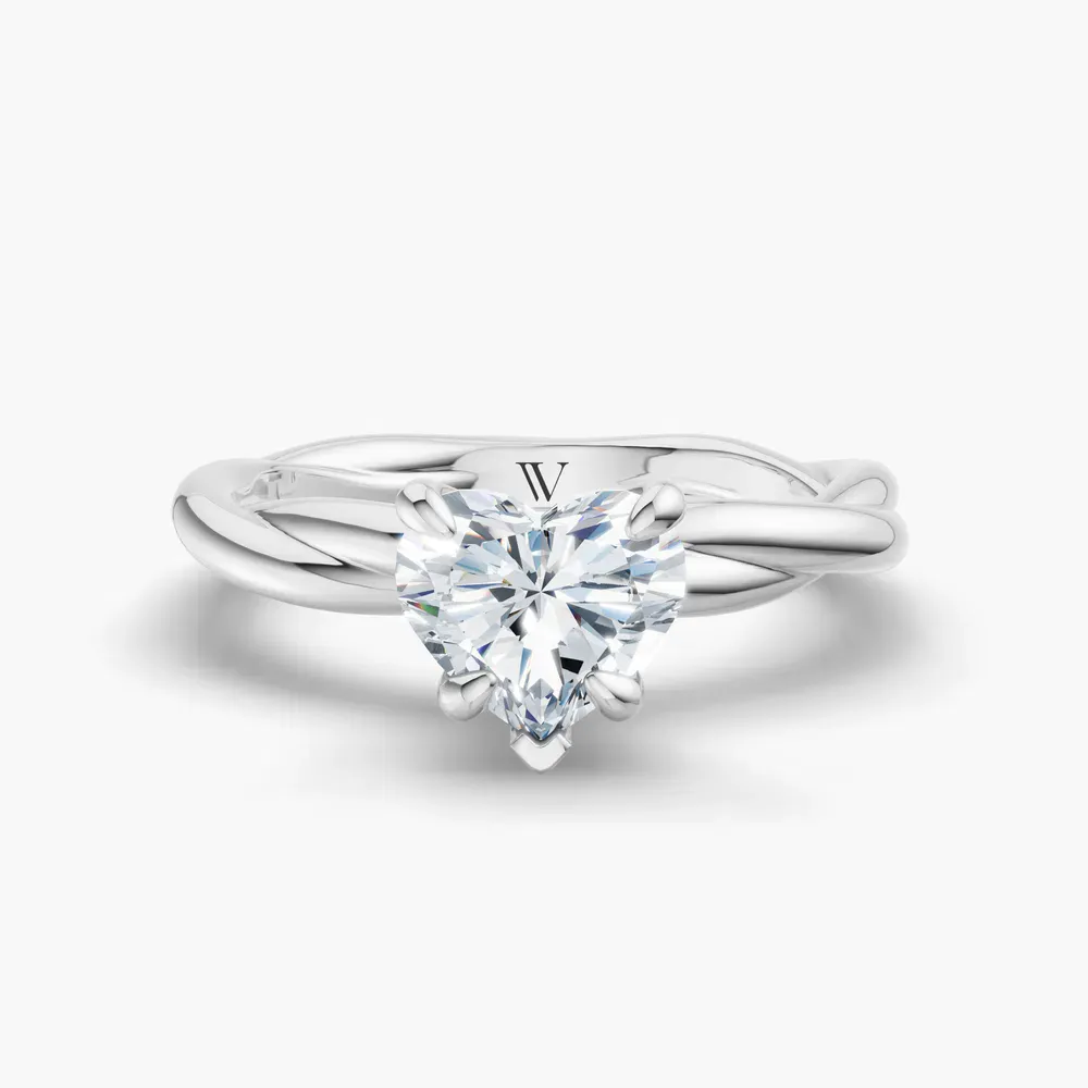 Certified 1 carat Lab Grown Diamond Heart Cut Solitaire, Twist Engagement Ring in 14K White Gold-Fyora