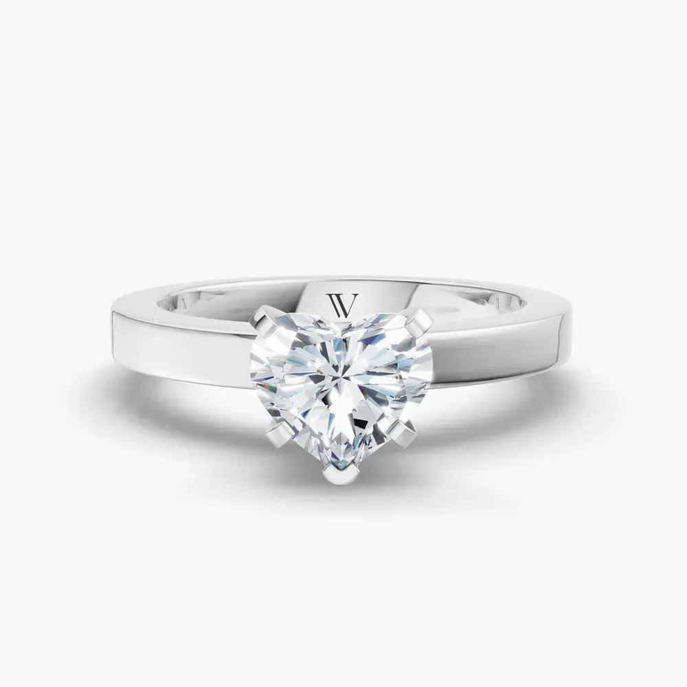 Certified 1 carat Lab Grown Diamond Heart Cut Solitaire, Classic, Simple Engagement Ring in 14K White Gold-Elun