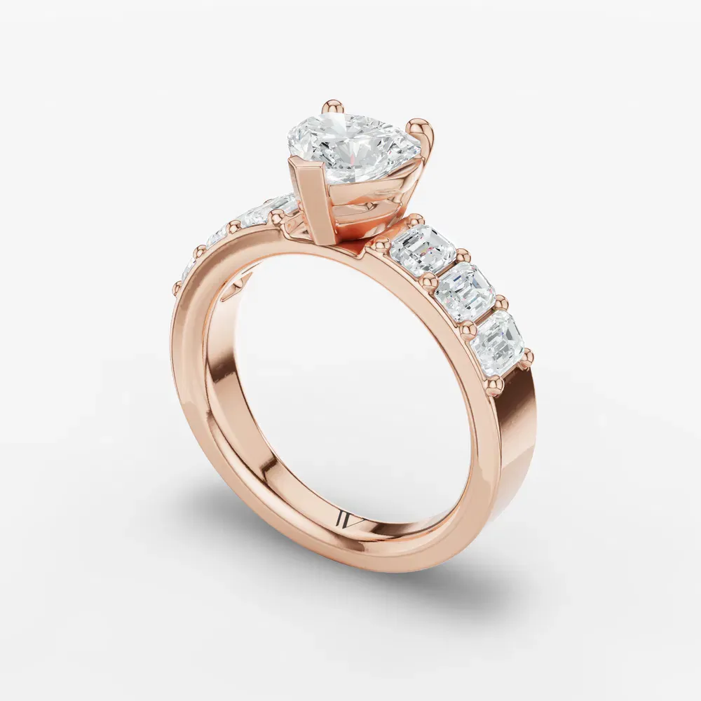 Certified 1 carat Lab Grown Diamond Heart Cut Side Stone Engagement Ring in 14K Rose Gold-Novalis