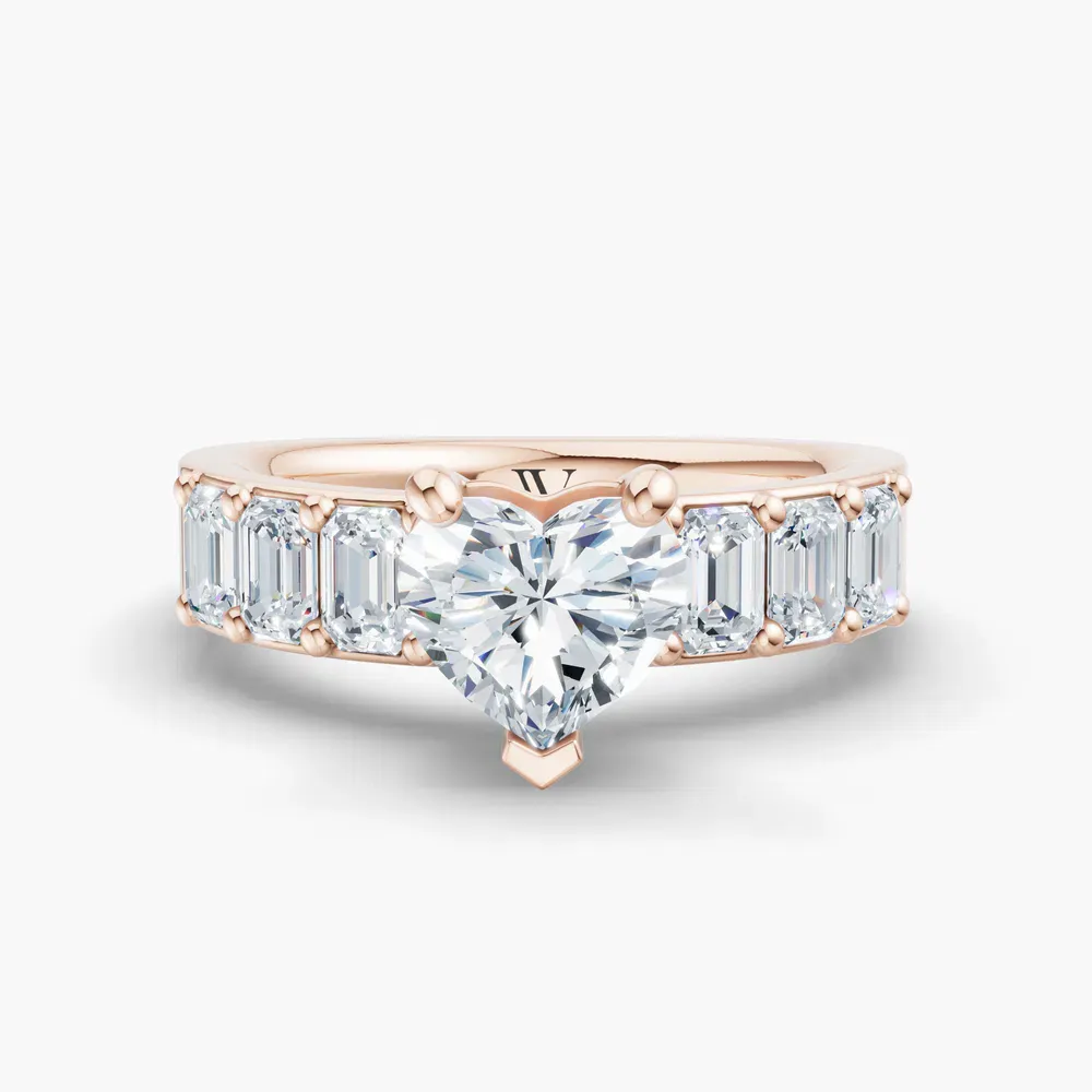 Certified 1 carat Lab Grown Diamond Heart Cut Side Stone Engagement Ring in 14K Rose Gold-Novalis