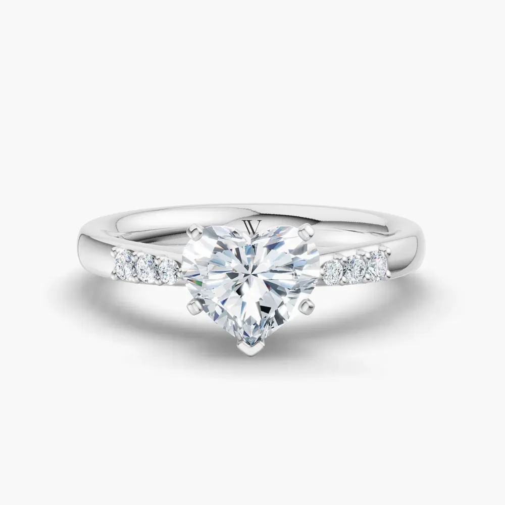 Certified 1 carat Lab Grown Diamond Heart Cut Side Stone Engagement Ring in 14K White Gold-Jubatu