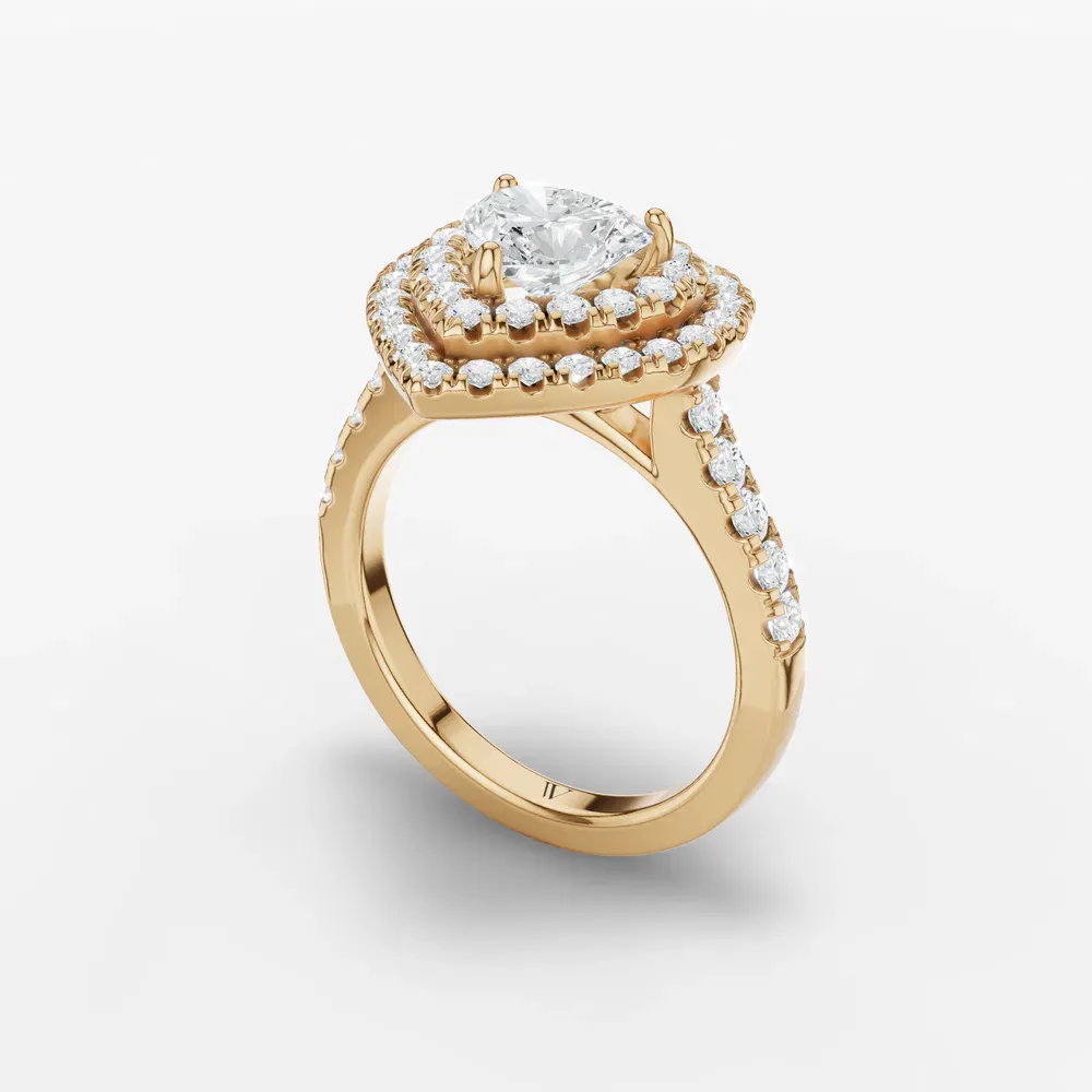 Certified 1 carat Lab Grown Diamond Heart Cut Halo, Pavé, Double halo Engagement Ring in 14K Yellow Gold-Brexa
