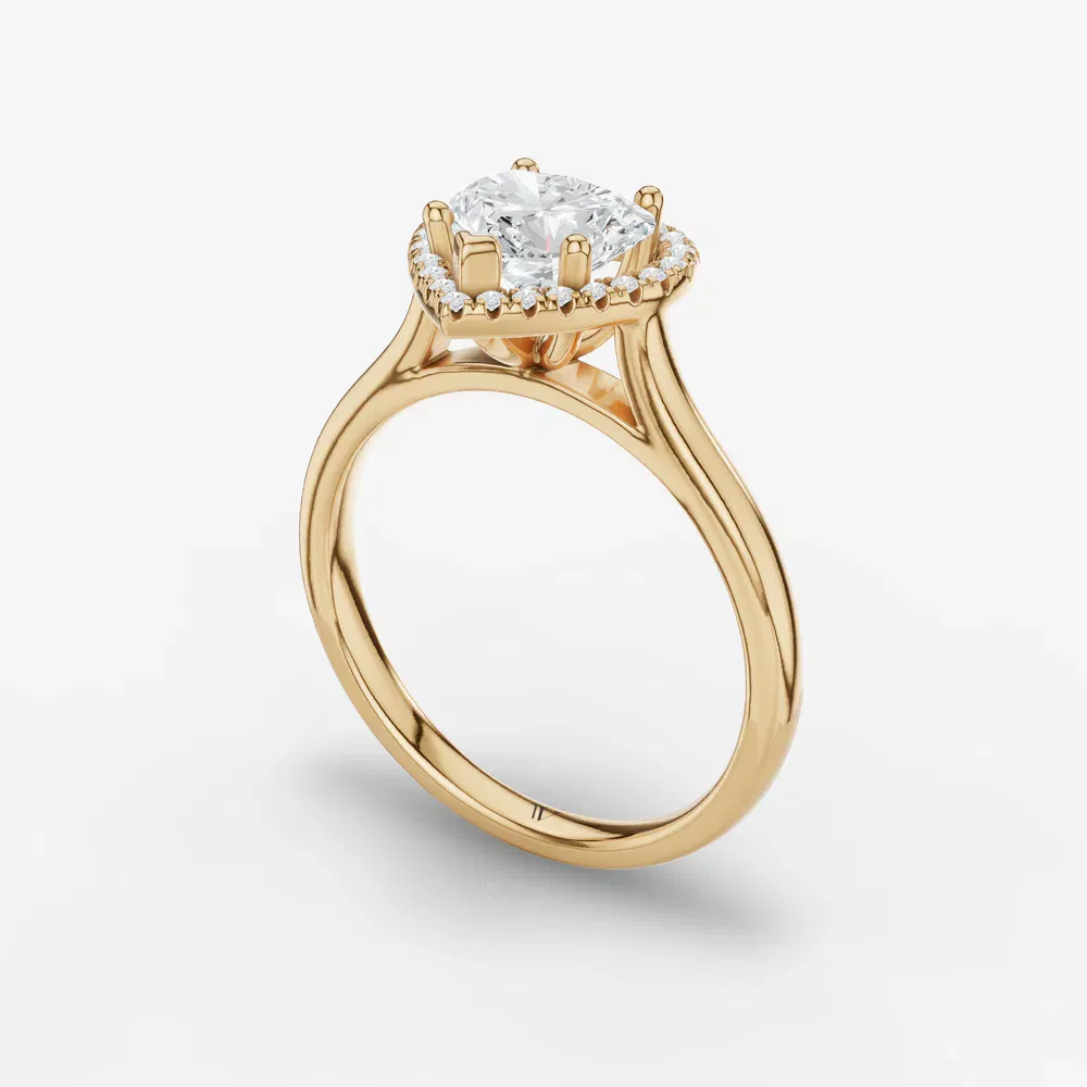 Certified 1 carat Lab Grown Diamond Heart Cut Halo, Cathedral Engagement Ring in 14K Yellow Gold-Pejr