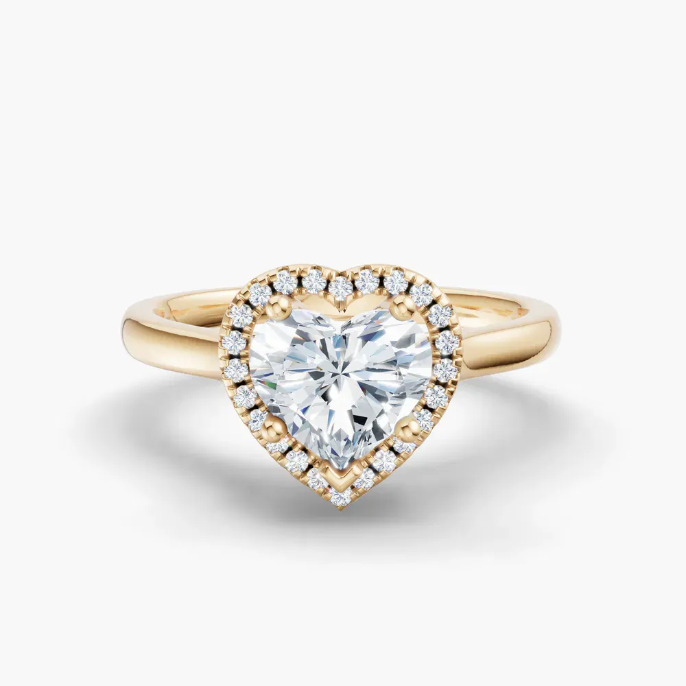 Certified 1 carat Lab Grown Diamond Heart Cut Halo, Cathedral Engagement Ring in 14K Yellow Gold-Pejr