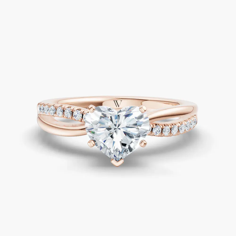 Certified 1 carat Lab Grown Diamond Heart Cut Pavé, Split Shank Engagement Ring in 14K Rose Gold-Polaris
