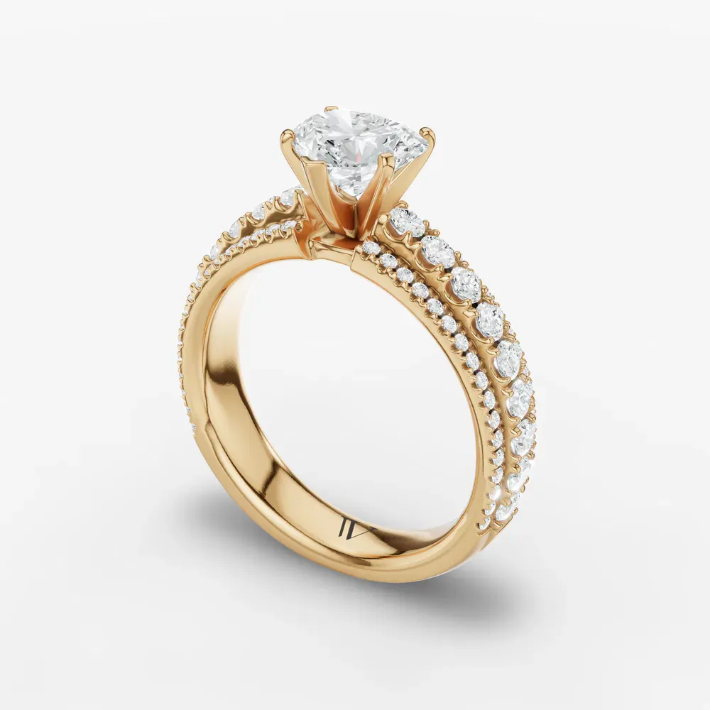 Certified 1 carat Lab Grown Diamond Heart Cut Pavé Engagement Ring in 14K Yellow Gold-Riven