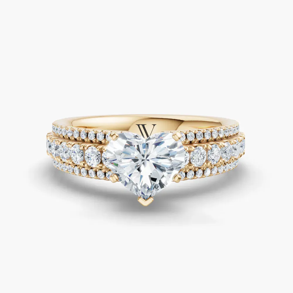 Certified 1 carat Lab Grown Diamond Heart Cut Pavé Engagement Ring in 14K Yellow Gold-Riven