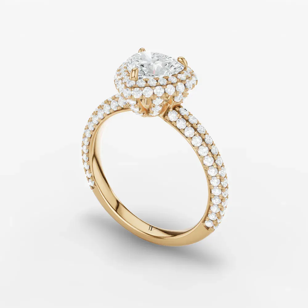 Certified 1 carat Lab Grown Diamond Heart Cut Pavé, Halo, Hidden Halo Engagement Ring in 14K Yellow Gold-Brym