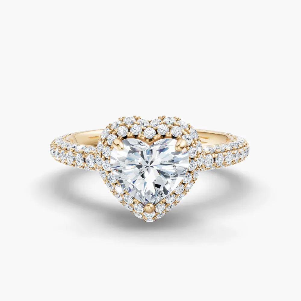 Certified 1 carat Lab Grown Diamond Heart Cut Pavé, Halo, Hidden Halo Engagement Ring in 14K Yellow Gold-Brym