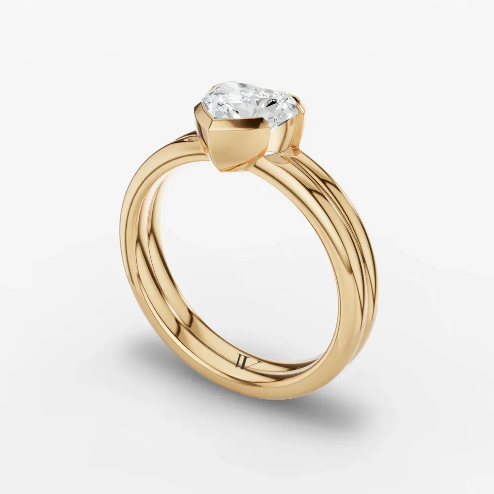Certified 1 carat Lab Grown Diamond Heart Cut Solitaire, Bezel, Modern Engagement Ring in 14K Yellow Gold-Sena