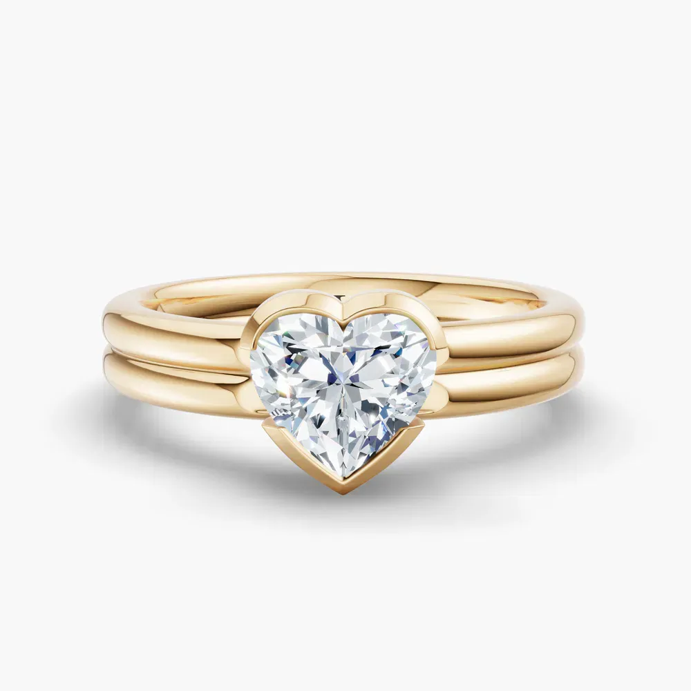 Certified 1 carat Lab Grown Diamond Heart Cut Solitaire, Bezel, Modern Engagement Ring in 14K Yellow Gold-Sena