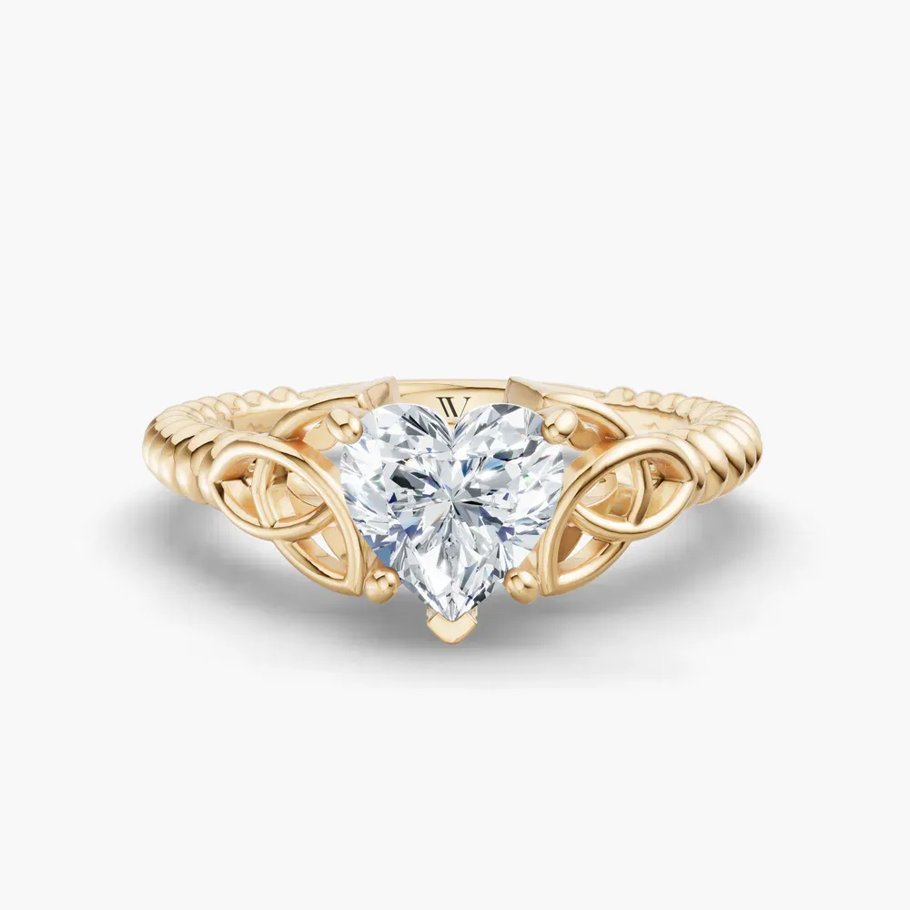 Certified 1 carat Lab Grown Diamond Heart Cut Solitaire, Twist, Celtic Engagement Ring in 14K Yellow Gold-Thalyn