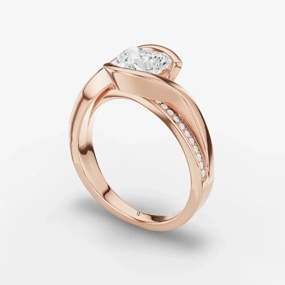 Certified 1 carat Lab Grown Diamond Heart Cut Bezel, Modern, Split Shank Engagement Ring in 14K Rose Gold-Elara