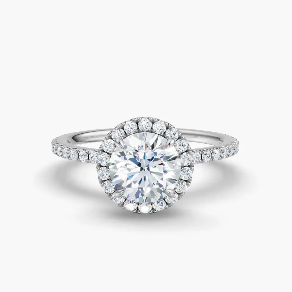 Certified 1 carat Lab Grown Diamond Round Cut Pavé, Halo, Hidden Halo Engagement Ring in 14K White Gold-Jynl