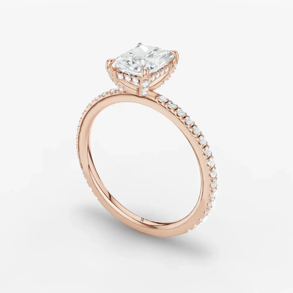 Certified 1 carat Lab Grown Diamond Radiant Cut Pavé, Hidden Halo Engagement Ring in 14K Rose Gold-Orhi