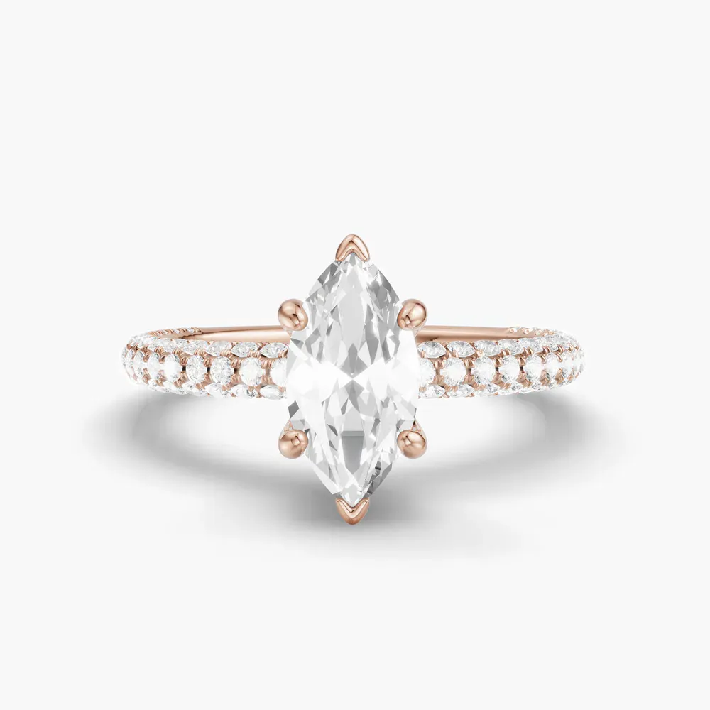 Certified 1 carat Lab Grown Diamond Marquise Cut Pavé, Hidden Halo Engagement Ring in 14K Rose Gold-Palith
