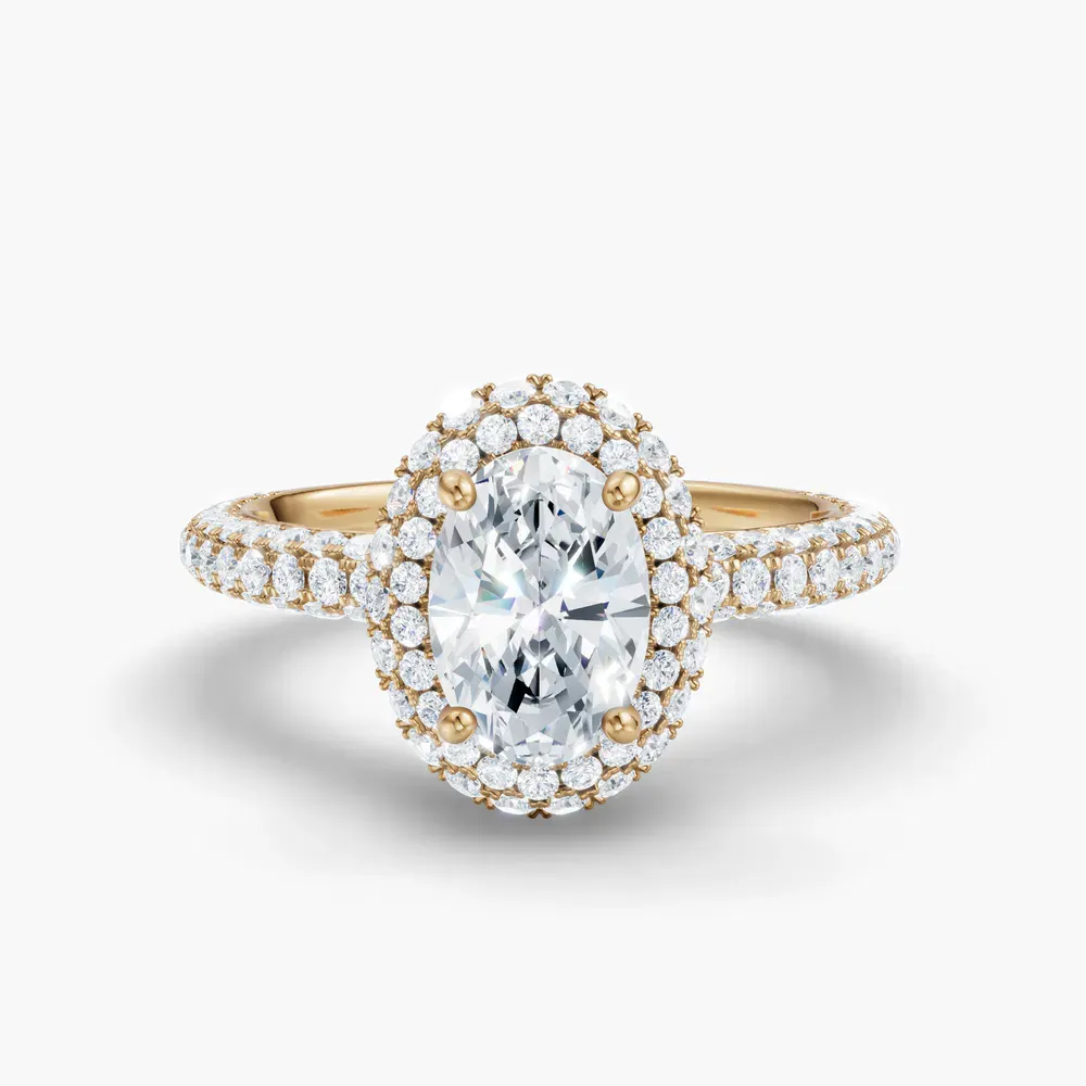 Certified 1 carat Lab Grown Diamond Oval Cut Pavé, Halo, Hidden Halo Engagement Ring in 14K Yellow Gold-Brym