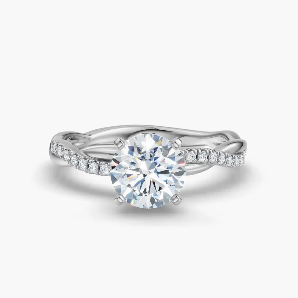 Certified 1 carat Lab Grown Diamond Round Cut Pavé, Twist, Infinity Engagement Ring in 14K White Gold-Obliq