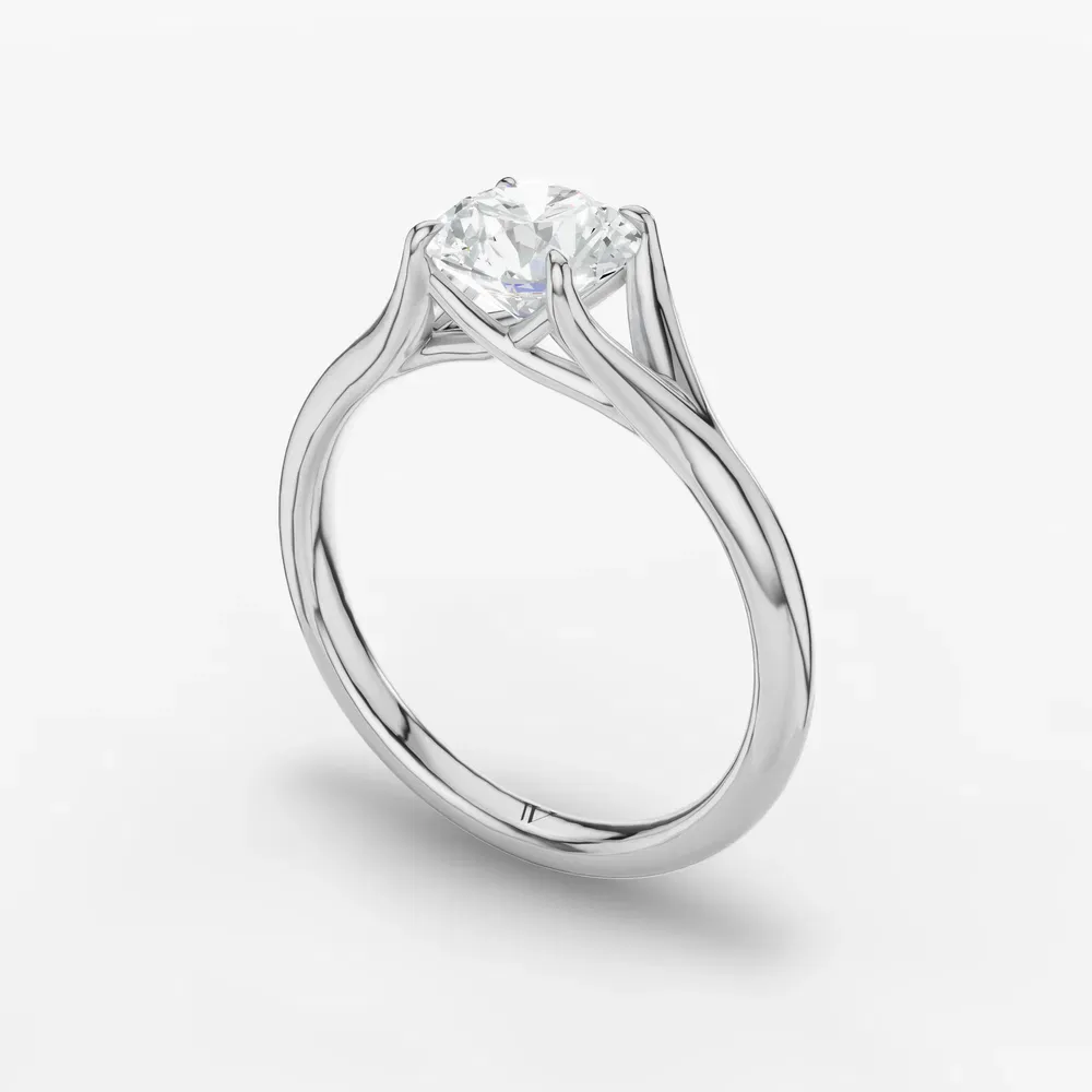 Certified 1 carat Lab Grown Diamond Round Cut Solitaire, Split Shank, Simple Engagement Ring in 14K White Gold-Zayfi